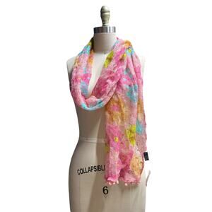 NWT Pink Crochet Floral Flower Boho Hippy One Size Multicolor Scarf